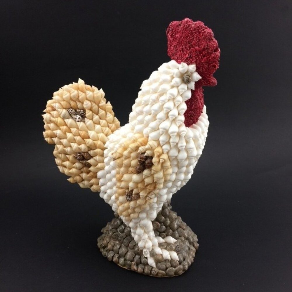 Shell Art Rooster Chicken Figurine Handmade Kitchen Home Decor